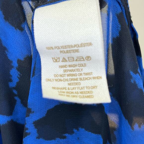 Free People Hi Lo Sheer Blue Cheetah Long Sleeve Blouse Medium Top FLAW - Picture 4 of 6